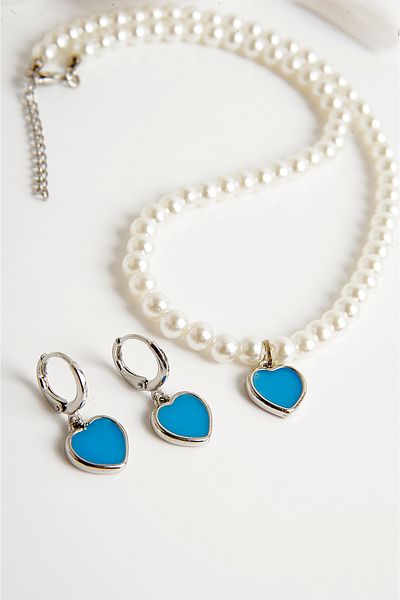 EUROMODA Pearl Necklace and Earring Set - Heart Design