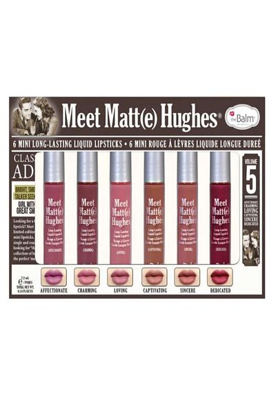 the balm مجموعة أحمر الشفاه مكونة من 6 قطع من Meet Matte Hughes بحجم مناسب للسفر، أحمر شفاه غير لامع سعة 1.2 مل