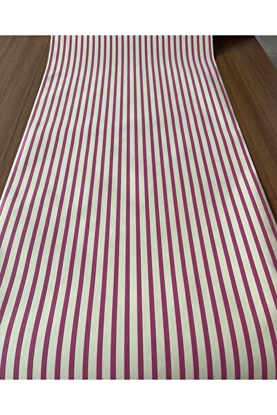 BAŞYAPI DİZAYN Krem Zemin Üzeri Pembe Çizgili Ithal Vinly Duvar Kağıdı (5m²)