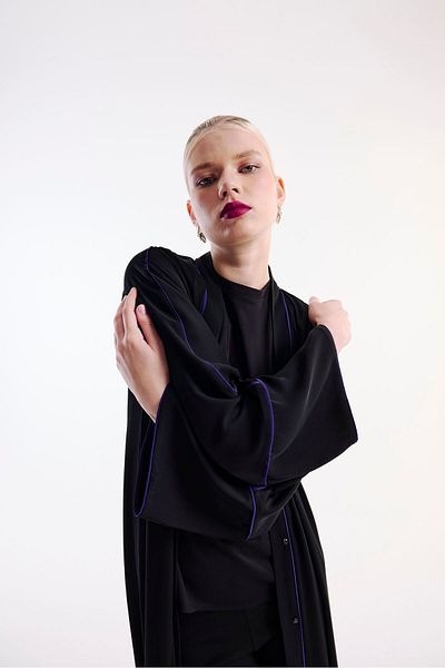 Nuum Design Black Abaya - Purple Piping Detail
