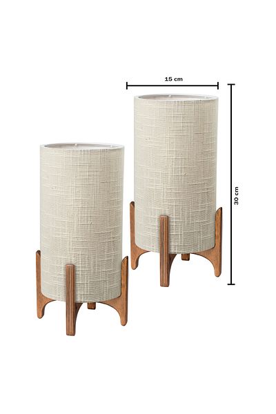 EFLIGHTDESIGN 2-Piece Wooden Lampshade Cream Pattern Wicker Modern Stylish Bedroom Living Room Table Lamp