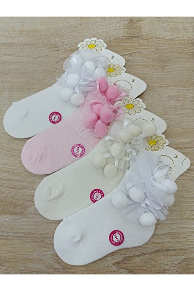 EXE HAPPY COLORS Set de 4 șosete din tul cu pompon