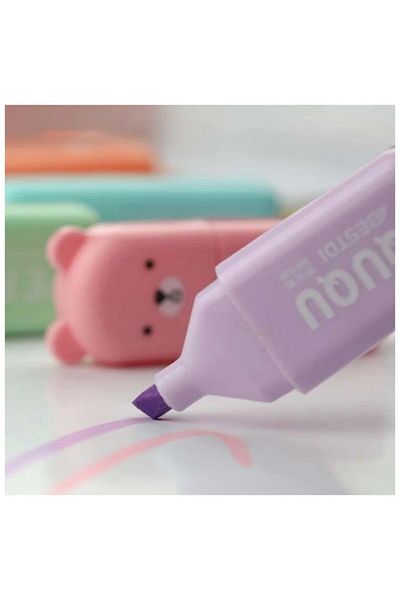 Bluoksweet 4-Piece Highlighter Highlighter - Kids School Girls Boys Teddy Bear