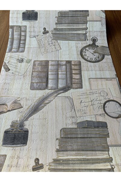 BAŞYAPI DİZAYN Kitap Desenli İthal Vinly Duvar Kağıdı (5m²)