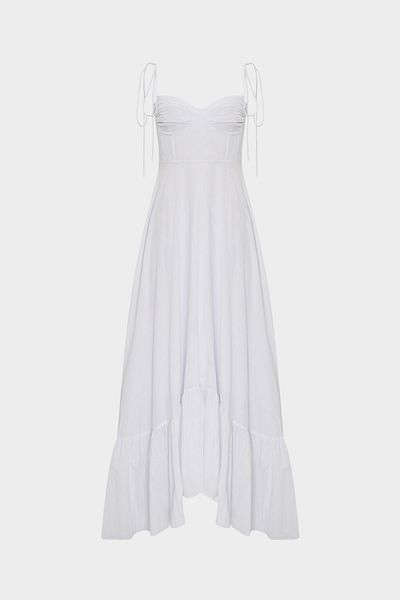 Açelya Okcu Premium Ruffle Detailed Strappy Voile Maxi Women's Dress