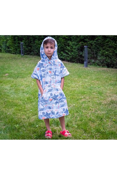 MEYHOME Beach Towel Children's Poncho with Hood (Starfish Print)