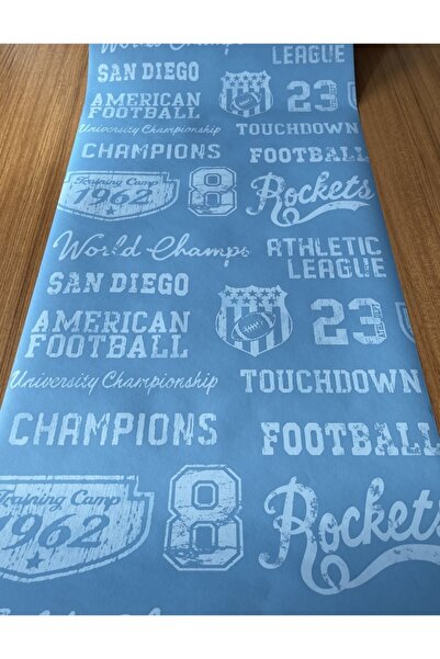 BAŞYAPI DİZAYN Mavi Yazılı Ithal Duvar Kağıdı (5m²)