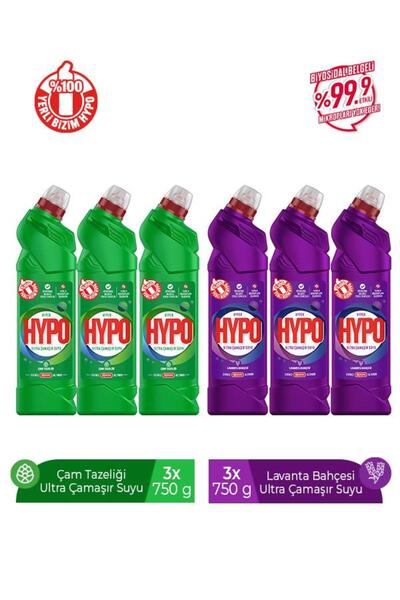Hyper Hypo ULTRA ÇAMAŞIR SUYU 3 ÇAM VE 3 LAVANTA 750 GR X 6 ADET