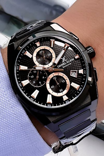 Daniel Klein Black Waterproof Original Men's Wrist Watch - Steel Cord and Gift Bracelet DKE2098C4