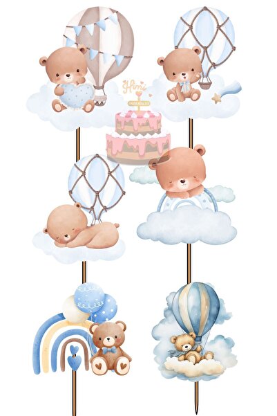 Himi Pasta Süsleri Uçan Balonlu Ayıcık Doğum Günü Pasta Süsleri Kız Erkek Çoc...