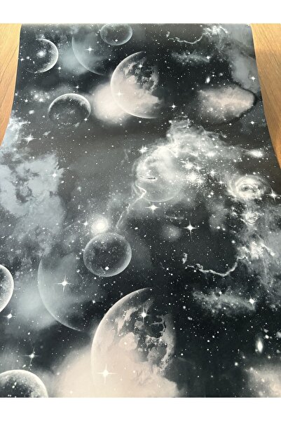 BAŞYAPI DİZAYN Siyah Gri Ay-Yıldız Desenli İthal Vinly Duvar Kağıdı (5m²)