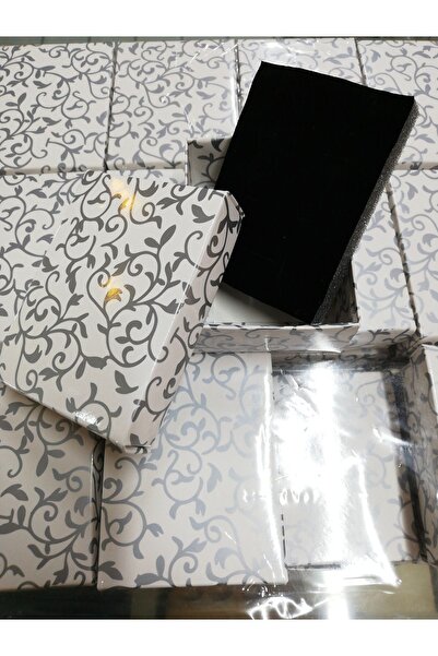 BURAKKUTU Beyaz Gümüş Desenli Karton Takı Kolye & Mini Set Kutusu 24 Lü Paket(İÇİ SÜNGERLİ)