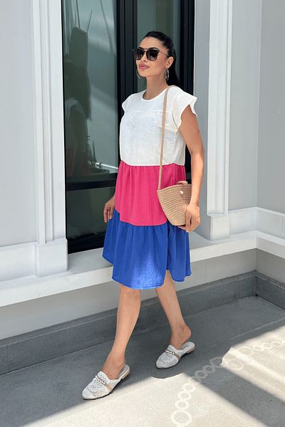 giyimmasalı Rochie colorată din muselină largi - ALBASTRĂ