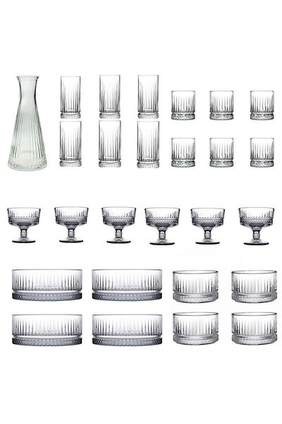 Paşabahçe 27 Pieces Soft Drink, Water Cup, Snack Bowl, Sauce Bowl Set and Jug, Carafe and Freezer