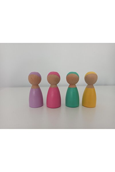 Gepetto Ahşap Oyuncak Peg Bebek Renkli Pegdoll- 4'lü Peg Seti-4