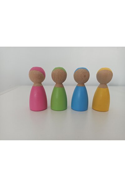 Gepetto لعبة Pegdoll الخشبية الملونة - مجموعة من 4 قطع، مجموعة من 3 قطع