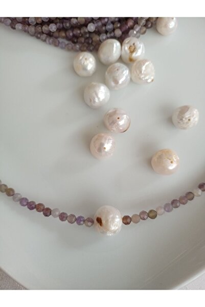 Mudita Tasarım 10 mm barok incili , 4 mm faset kesim ametist taşı gerçek doğal taş kolye