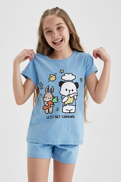 DeFacto Set pijama pentru fetiță cu pantaloni scurți - mânecă scurtă, imprimat A1365a823sm