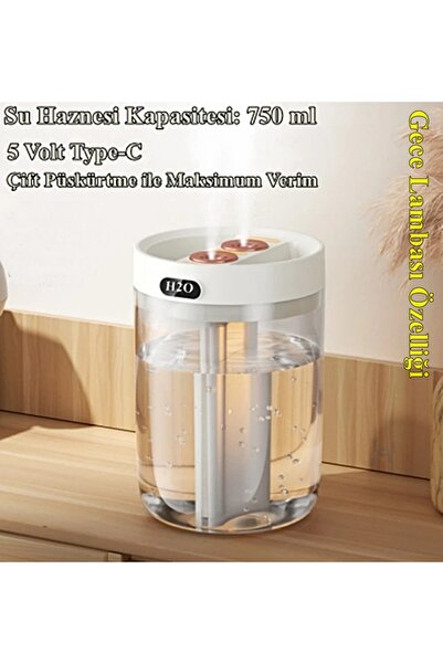 gaman 750ml H2O ÇİFT PÜSKÜRTMELİ Ulrasonik Hava Nemlendirici Buhar Makinesi V...