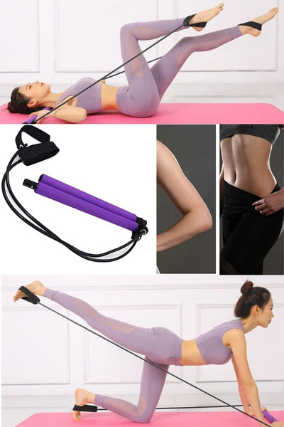 Uniquem Pilates Bar Lastikli Egzersiz Direnç Çubuğu Basen Kol Bacak