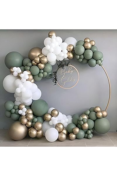 Parti Setim My Party Set^^ Sage * Gold Chrome * White 100 Balloon Set