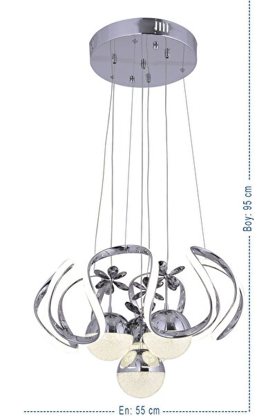 HİRALUCE Heracles 3 Renk Kumandalı Ve Dimmerli Gümüş ( Sarı Beyaz Ve Gün Işığı ) Kristal Taşlı Led Avize