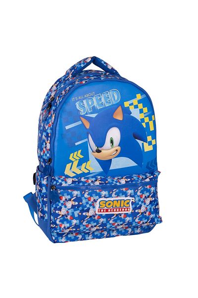 WİGGLE Wiggle Sonic The Hedgehog - Rucsac de școală pentru copii albastru cu 3 compartimente și buzunare