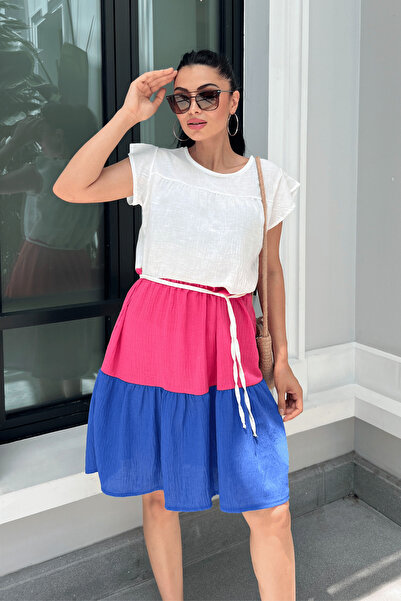 giyimmasalı Rochie colorată din muselină largi - ALBASTRĂ