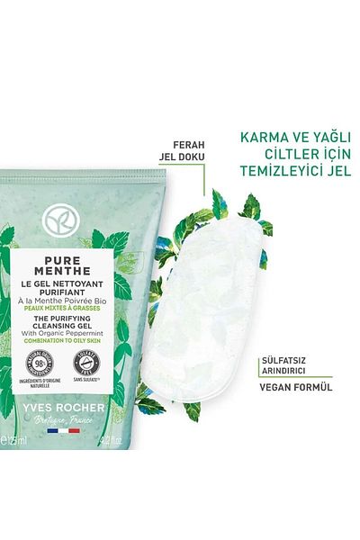 Yves Rocher Pure Menthe-Pore Firming Purifying Prebiotic Facial Cleansing Gel 125ML