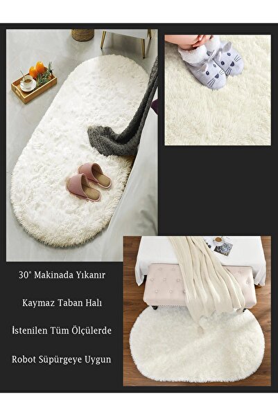 STORY TALE Krem Peluş Post Antibakteriyel Yıkanabilir Yumuşak Oval Yuvarlak K...