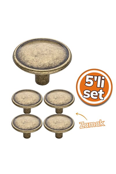 tiviti Düğme Kulp Ayna Antik Sarı 5'li Set