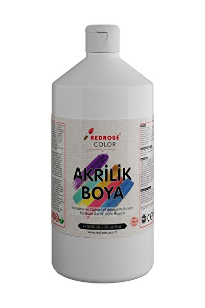 REDROSE COLOR Beyaz Akrilik Boya 1000gr, Dekoratif Hobi Amaçlı Sanatsal Canlı...