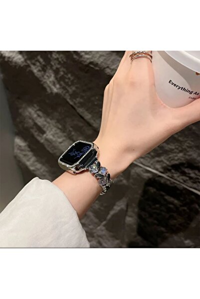 Bushco Store Apple Watch Uyumlu Yaprak Motifli Taşlı Çelik Kordon watch 10-11...