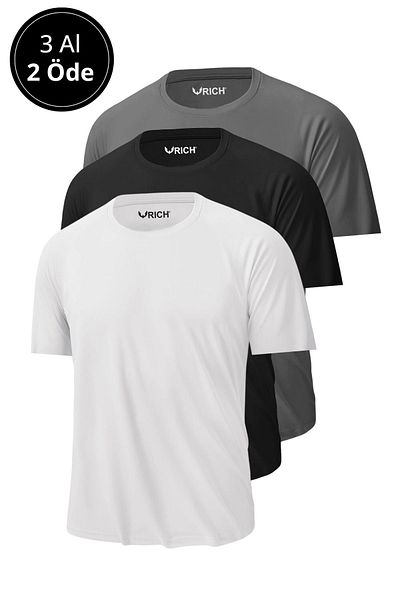 Rich Men's Slim Fit Sports T-Shirt - Pack of 3, 100% Cotton, Crew Neck, Short Sleeve