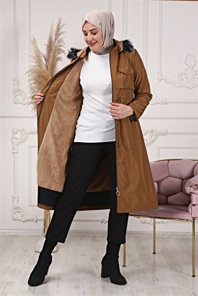 MİSSKAYLE Tunnel Detailed Hijab Camel Coat