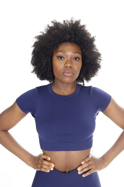 quitaly Hera Seamless Short Sleeve Crop Navy Blue