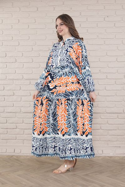 mervemoda Γυναικείο φόρεμα Plus Size - Μπροστινό με κουμπιά και ύφανση
