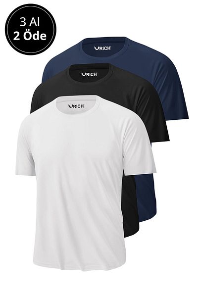 Rich Erkek 3 Lu Paket 100 Pamuk Slim Fit Sporcu Ti ort Basic Bisiklet Yaka K sa Kollu T Shirt Fiyat Yorumlar Trendyol