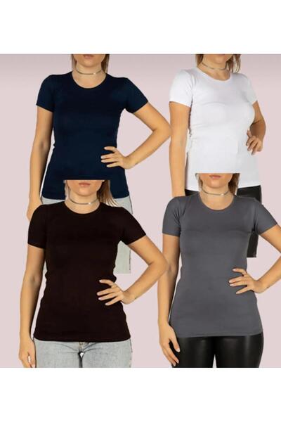 FERRY BUTİK Flexible Lycra Women's Body - Short Sleeve, Round Crew Neck, Set ...