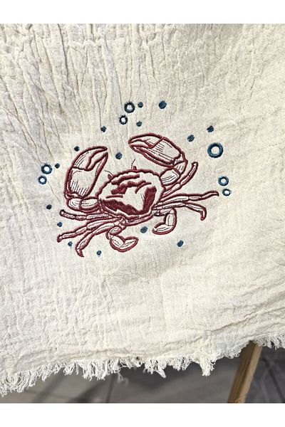 shules collection CRAB Special Design Κεντημένο Muslin Peshtemal - Πετσέτα παραλίας και μπάνιου
