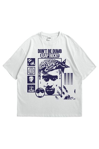Scrovtie Tricou cu mânecă scurtă pentru bărbați, alb, Asap Dumb, cu imprimeu supradimensionat, cu gât turnat