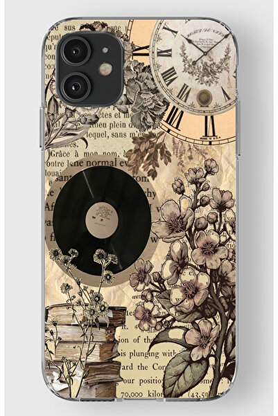 moonset Iphone 11 Uyumlu Çiçek ve Plak Tasarımlı Baskılı Şeffaf Telefon Kılıfı