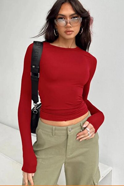 oshebu Red – Crew Neck Basic Long Sleeve Bodysuit