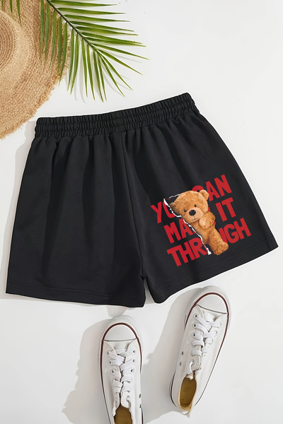 MYADA شورت قطني ممشط مطبوع عليه دمية دب للأطفال