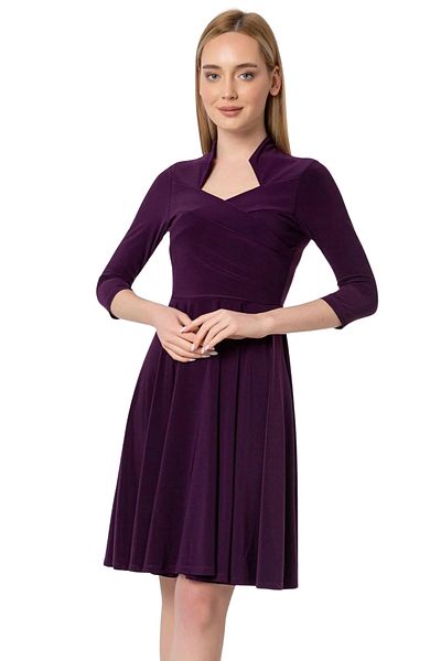 Laranor Magnificent Collar Plum Three-Quarter Sleeve Flared Dress - Day and Night Elegant