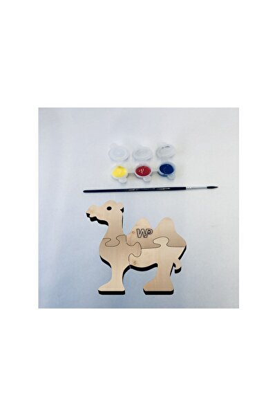 4 Parçalı Eğitici Masif Ahşap Puzzle Çocuklar Için Öğretici Boyanabilir Hayvan Deve - Boya Setli