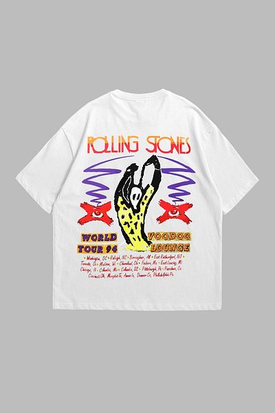 Sekizbiraltı Rolling Stone Voodoo Lounge Printed Unisex Oversize Λευκό Tshirt - 24/1