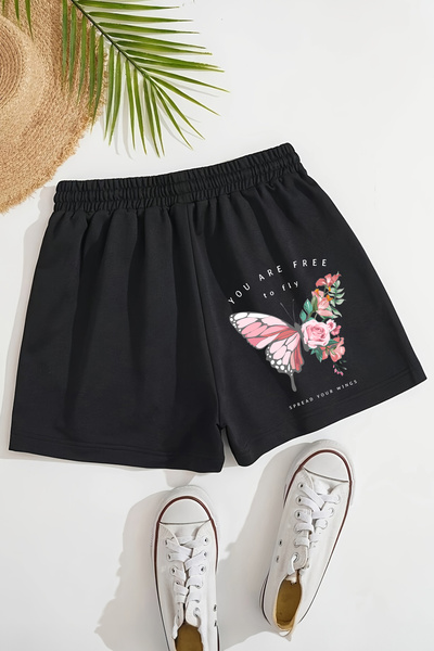 MYADA Çocuk You are Free to Fly Yazılı Kelebek Baskılı Pamuklu Beli Lastikli ...