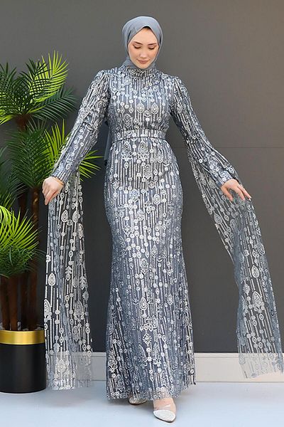 GİZ AGİYİM Γκρι Φόρεμα Hijab - Hüsna