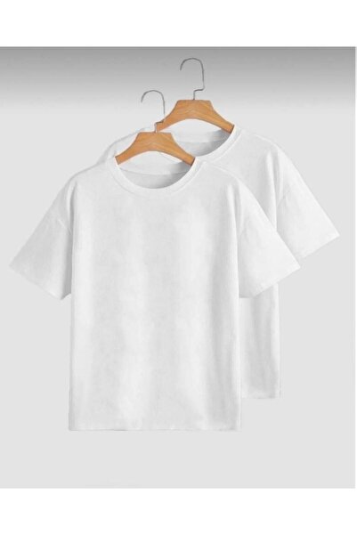 NO 601 Λευκό-λευκό χωρίς σχέδια Σετ 2 υπερμεγέθη Unisex T-Shirt